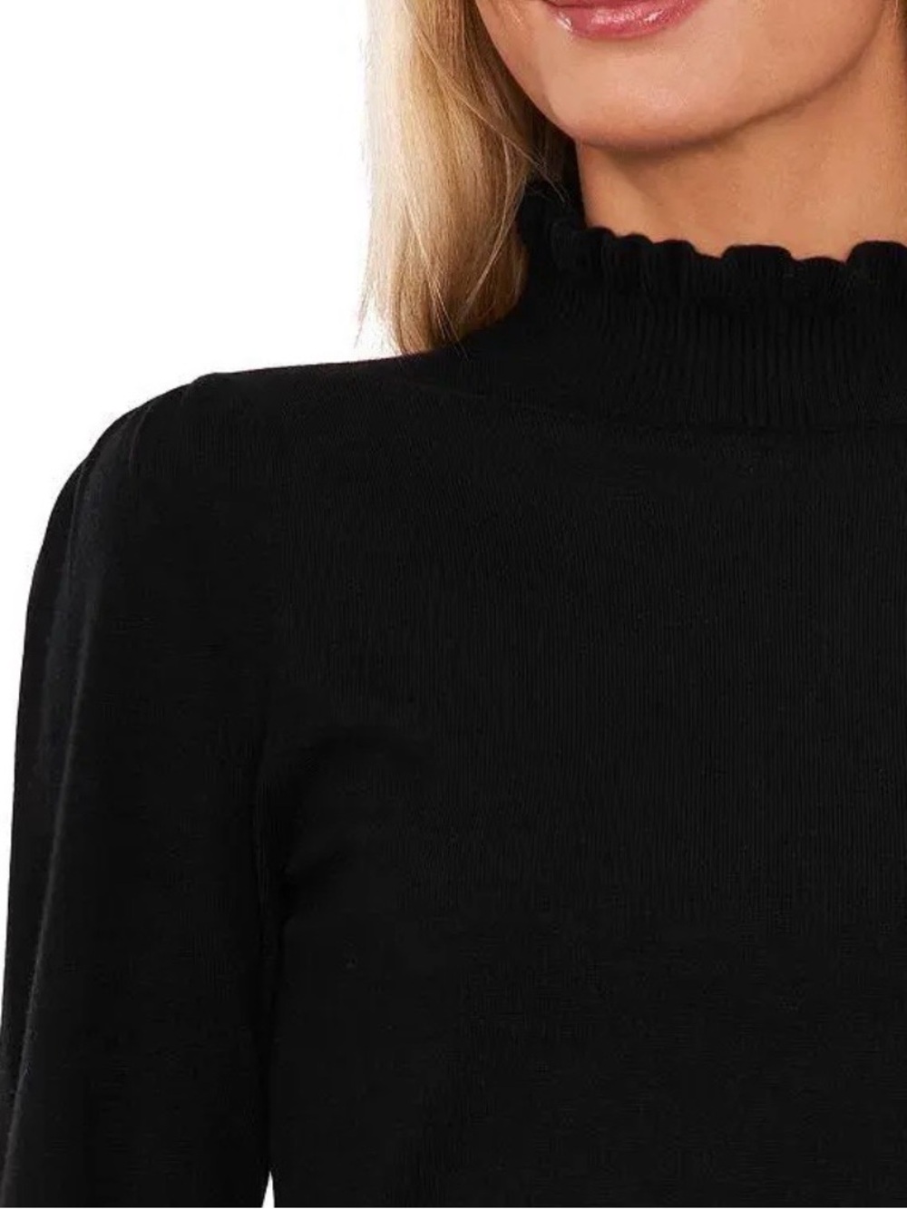 CeCe Black Ruffle Mock Neck Sweater